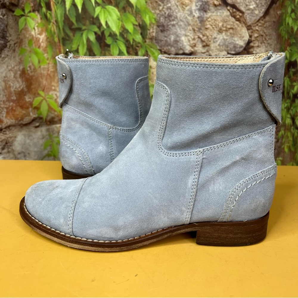 ILSE JACOBSEN Cloudy Blue Suede Leather Back Zip Ankle Boots, 37 - Picture 13 of 16